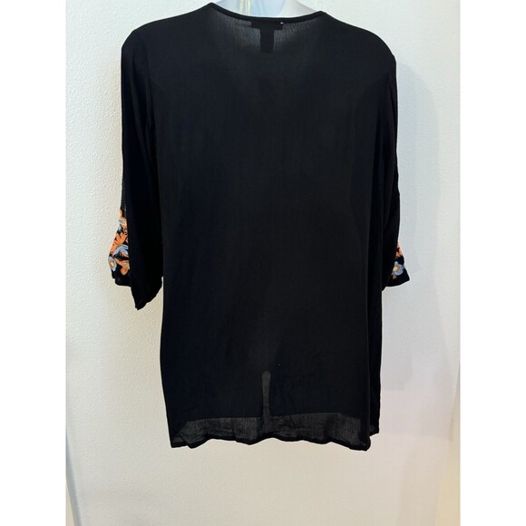 CUTE OPTIONS Blouse Peasant Tunic TOP Black EMBROIDERED Coverup M New - Picture 4 of 7